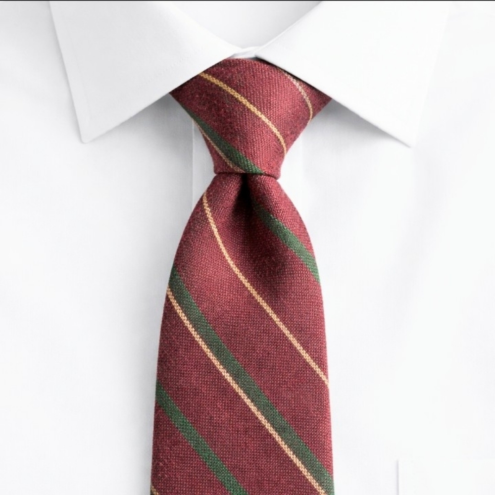 Vintage Striped  Wool Tie Burgundy/Green Slim 3" x 57" 1960's